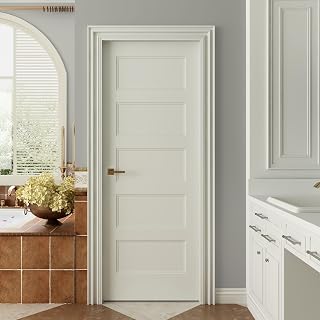 JUBEST 30x80 5-Panel Shaker Style White Primed Hollow Core Interior Door Slab - Pre-Assembled, Paintable for Closet, Pantry, Laundry