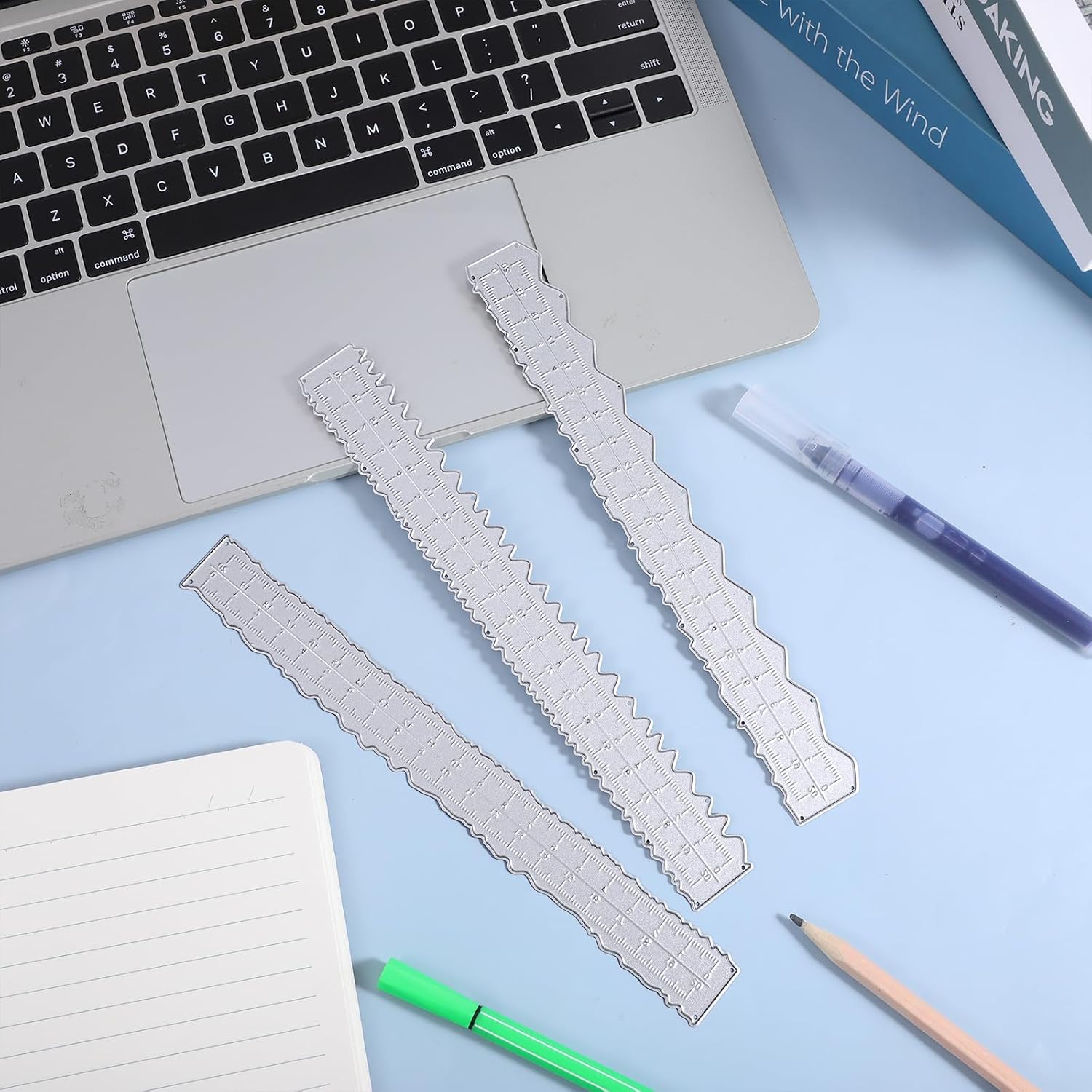 3 Pcs Deckle Edge Ruler 3 Types Irregular Edge Ruler 8.5 Inch Metal Paper Tearing Rulers for Card Making Craft Die Cuts Embossing Cutting Paper Rulers Decorative Wavy Measuring Tool