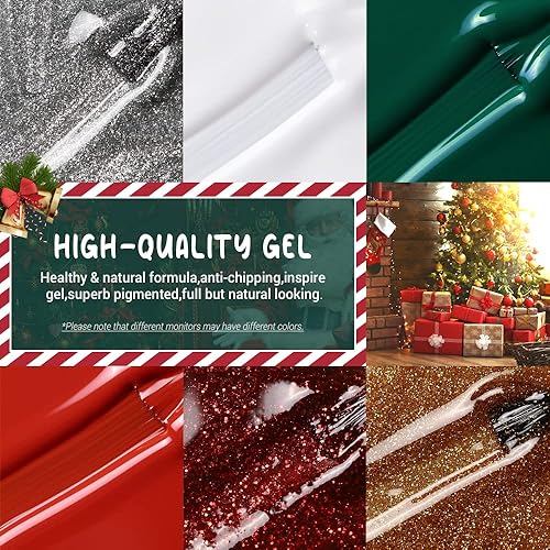 Miniatura 3 de Modelones - Juego de esmaltes de uñas de gel, 6 colores, rojo, verde, blanco, brillo, oro, plata, Navidad, kit de esmalte de gel, colección de