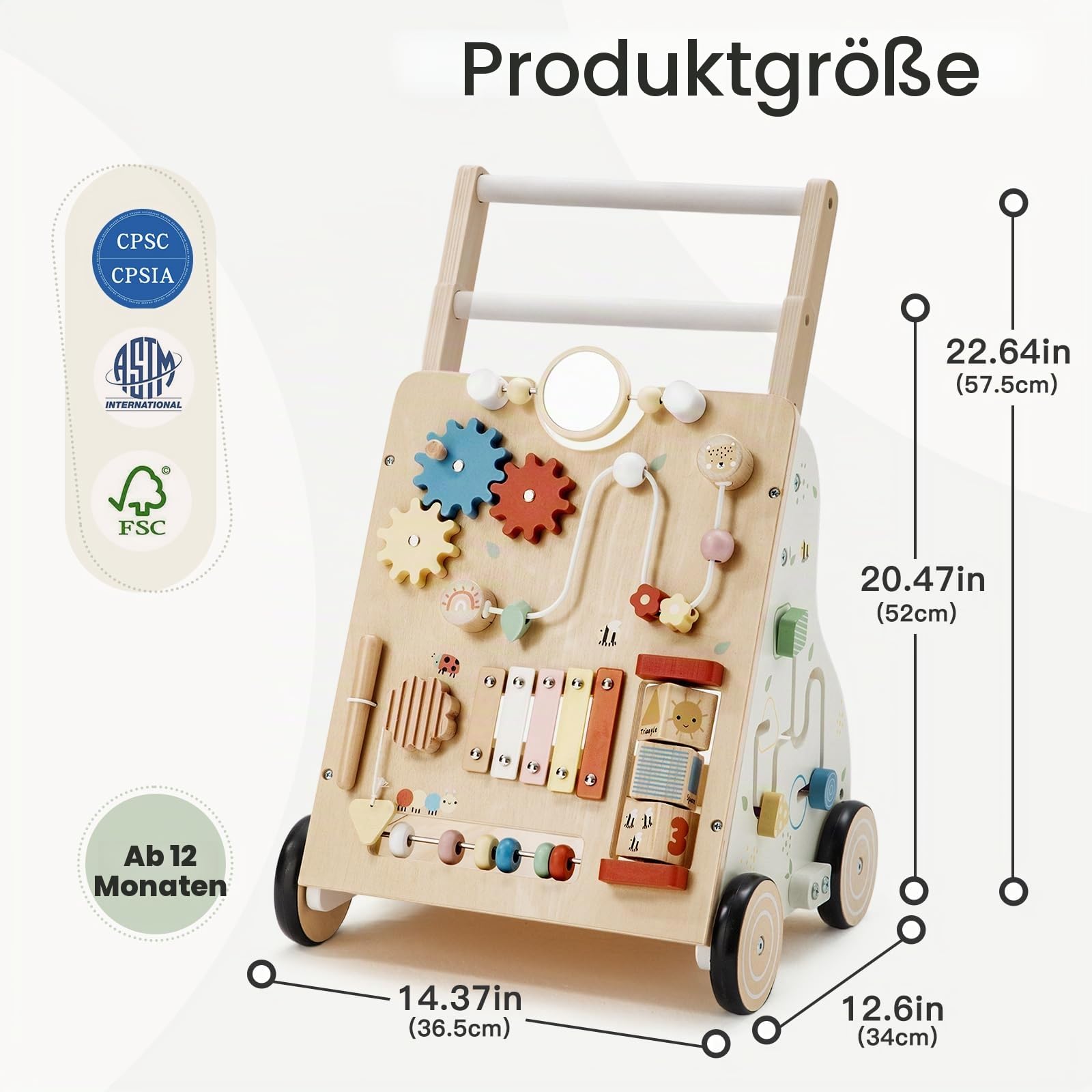 Labebe Baby Lauflernwagen Holz – Lauflernhilfe mit einstellbarer Geschwindigkeit und Höhe, Montessori Schiebespielzeug für Jungen und Mädchen ab 12 Monaten
