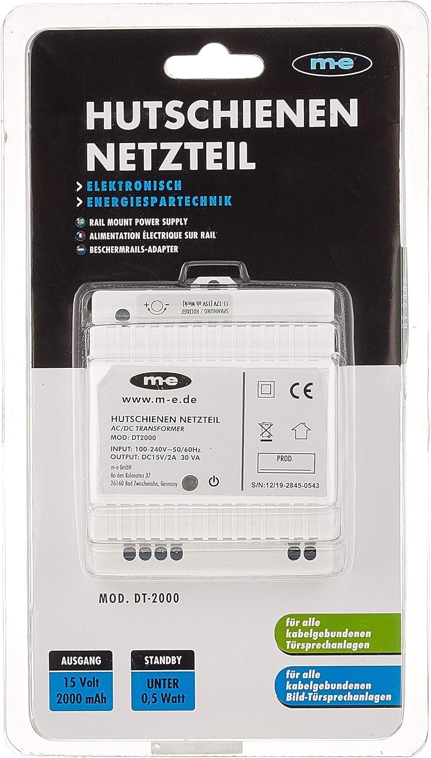 M-E DT-2000 - Carril DIN Fuente de alimentación (CC 15 V/2 A)