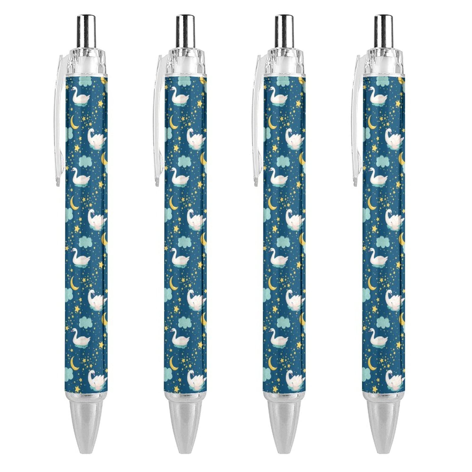 fifbird White Swans Ballpoint Pen Retractable Fine Point Round Barrel Pens for Notebook Writing Office Working 0.55mm Black Ink 4PCS