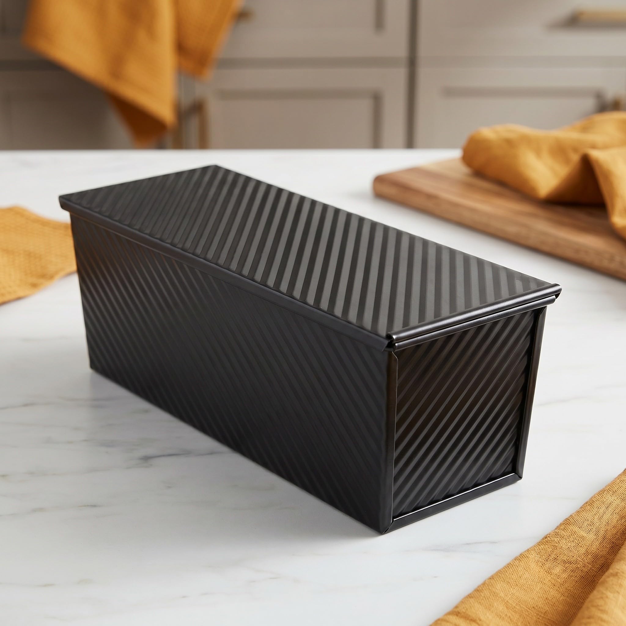 Moule à Toast Rectangulaire avec Couvercle, Acier au Carbone, Noir