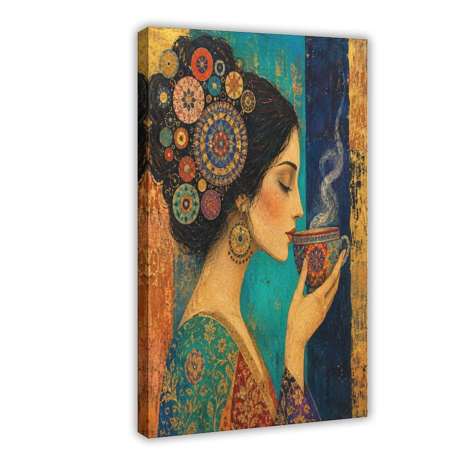 W7c8u2x3 Frame-Style-18 Woman With Floral Hair Canvas Wall Art, Art Nouveau Mosaic Office