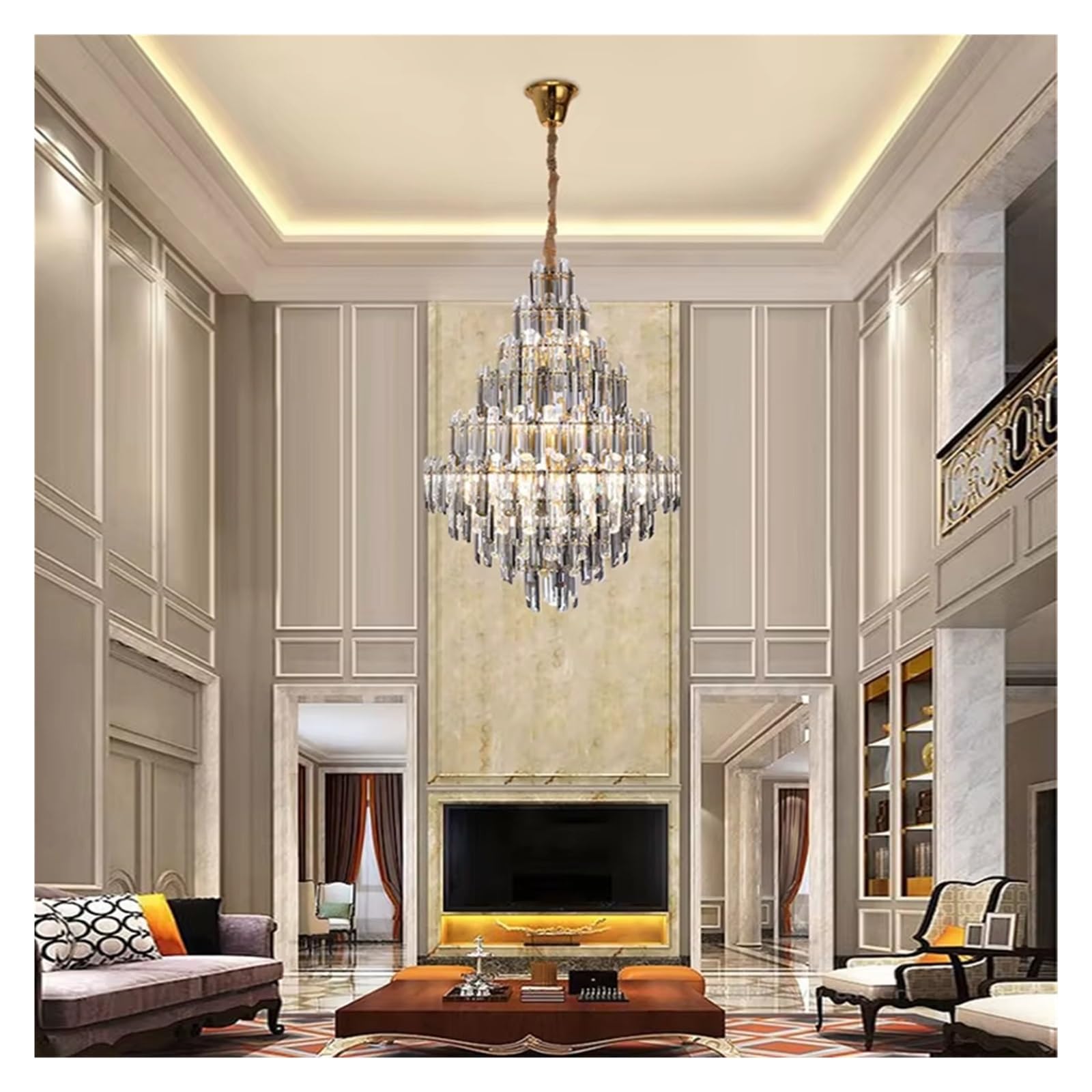 LYMSXAZOU Modern LED Round Pendant Light Crystal Suspension Fixture for Stairs Villa Hall Elegant Chandelier Decor Contemporary Lighting Design