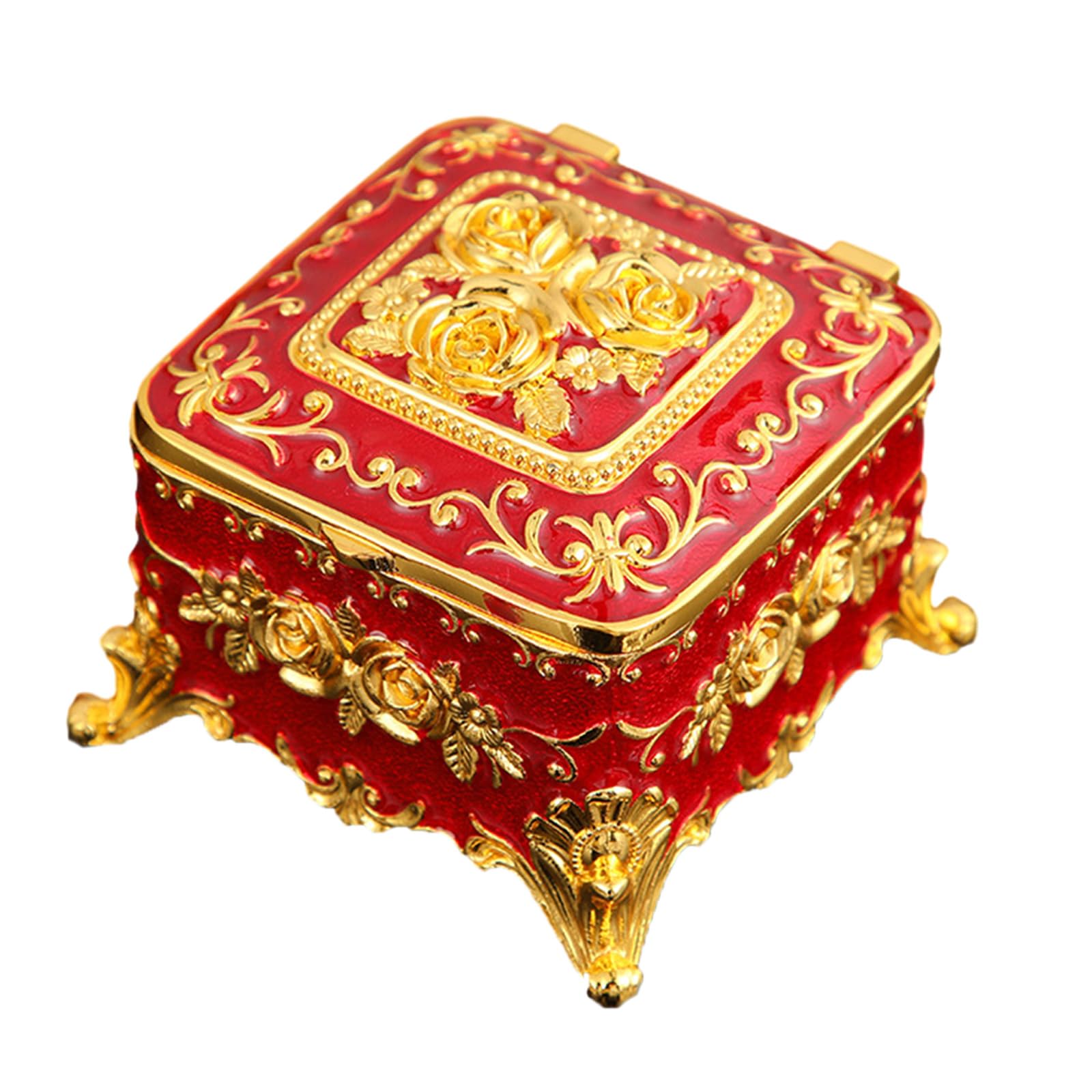 Qusinfc Stylish Enameled Sturdy Metal Jewelry Box Antique Finish Secure Compartment Jewelry Display and Storage Vintage Necklace Box