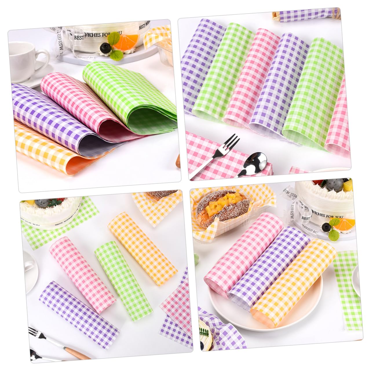 HOLIDYOYO 400pcs Baking Paper Sheets Sandwich Wrapping Paper Food Wrapping Tools Non-stick Colorful Checkered