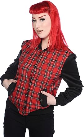 Classic Punk Red Tartan & Black Zip Up Short Jacket (Size L)