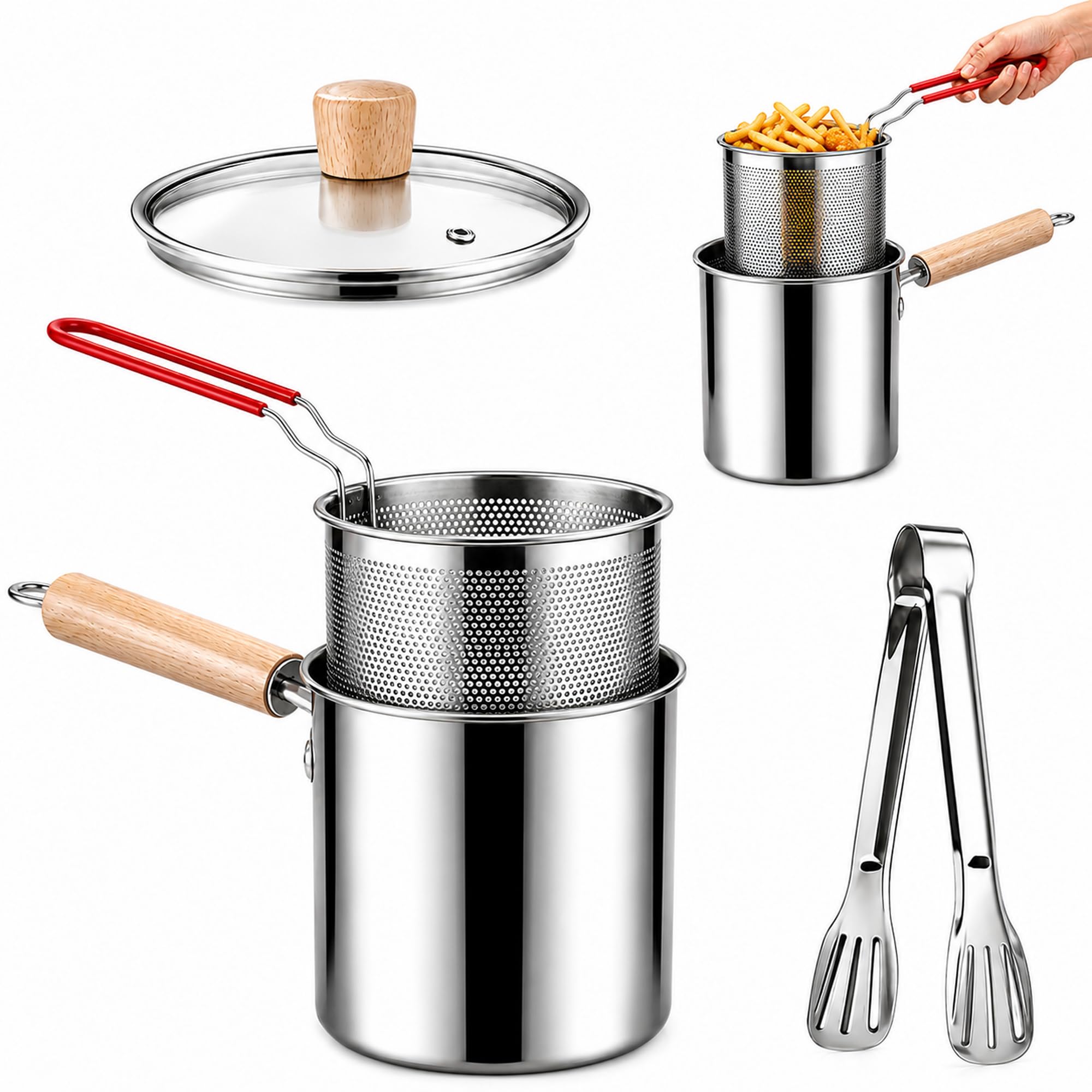3L Deep Multifunctional 304 Stainless Steel Fryer with Basket Lid and Tongs | 2026 New St…