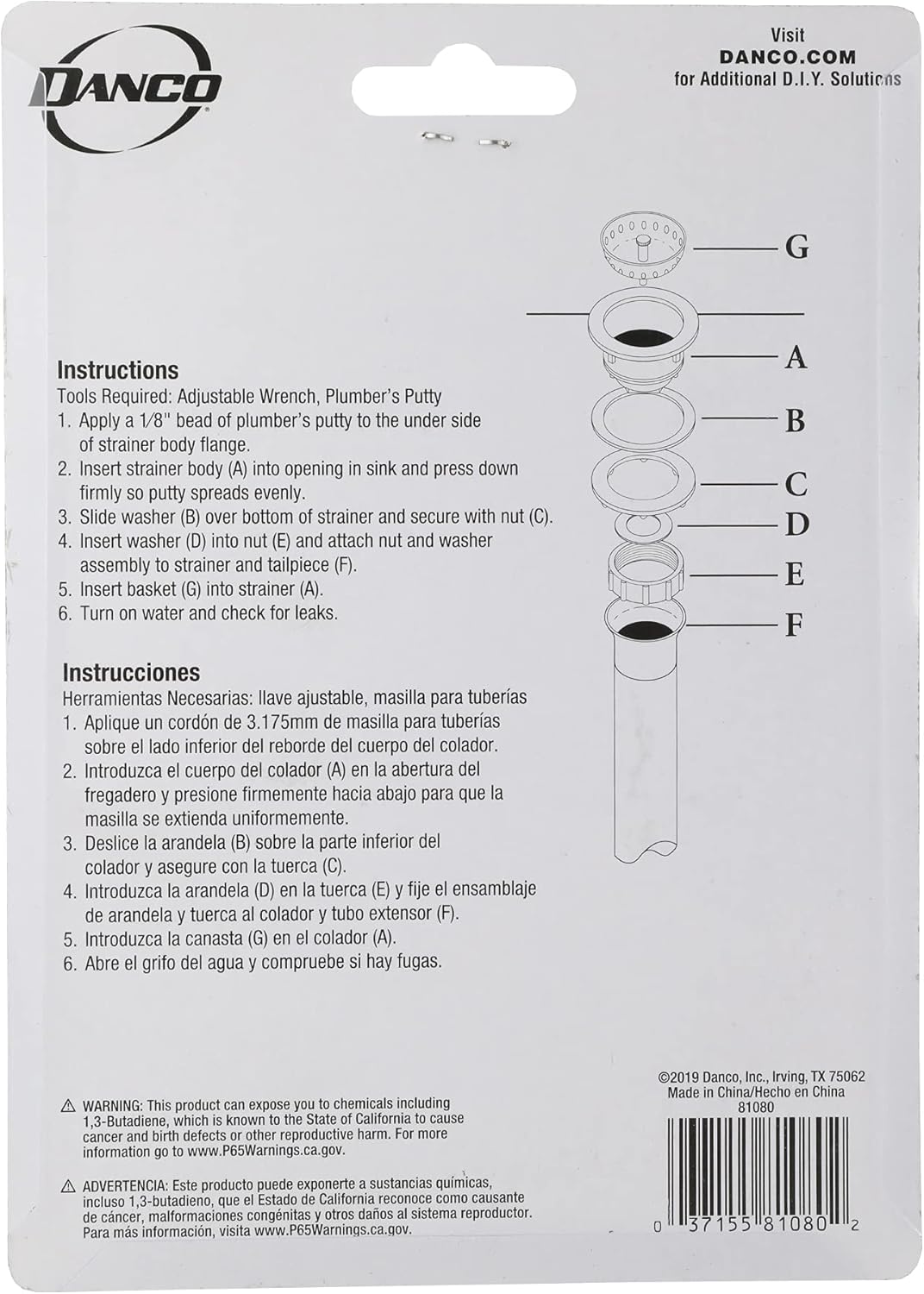 Danco 81080 Sink Strainer Nut and Washer Set
