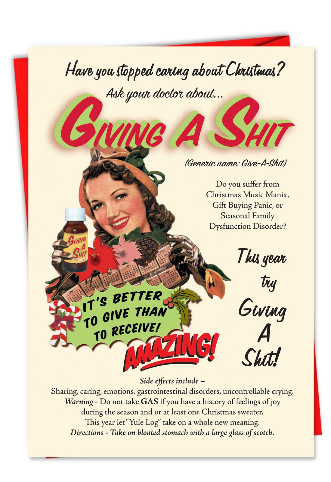 NobleWorks Give A st Humorous Christmas Paper Card with Envelope 1380