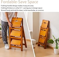 Vista 7 de Latifolia Escalera plegable de 3 escalones, taburete de madera con protector de suelo, estante decorativo para sala de estar, cocina, jardín (nogal)