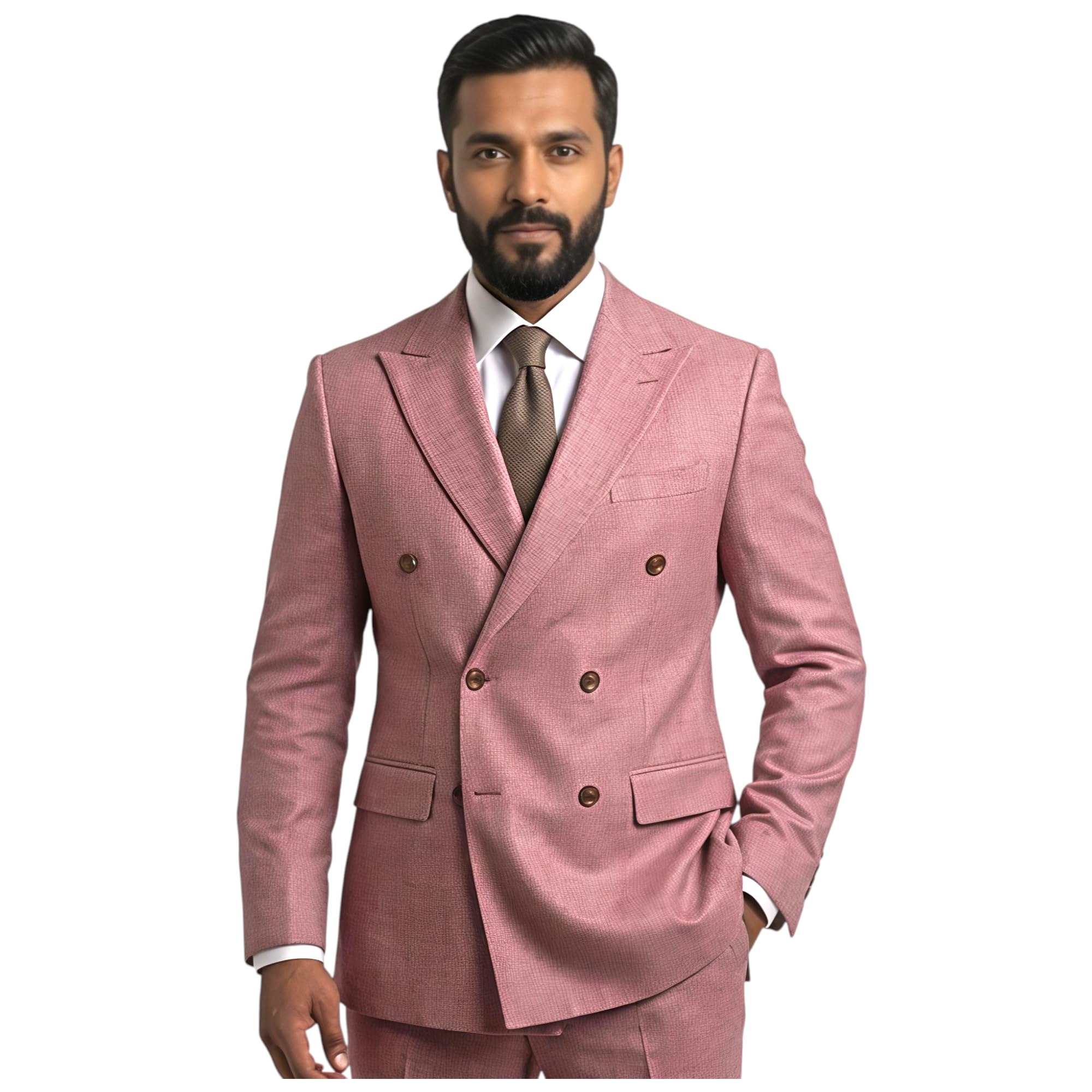 Four Silai Men's Double-Breasted Blazer, Pink, Polyester Blend, Notch Lapel, Slim Fit, Formal Style-picture-37