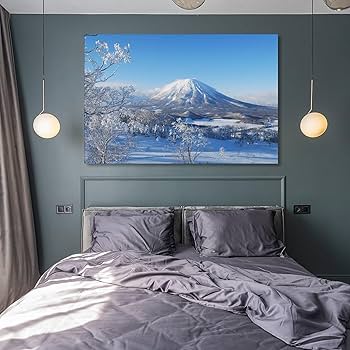 Amazon.co.jp: 絵画 冬は雪をかぶった富士山インテリア 絵画