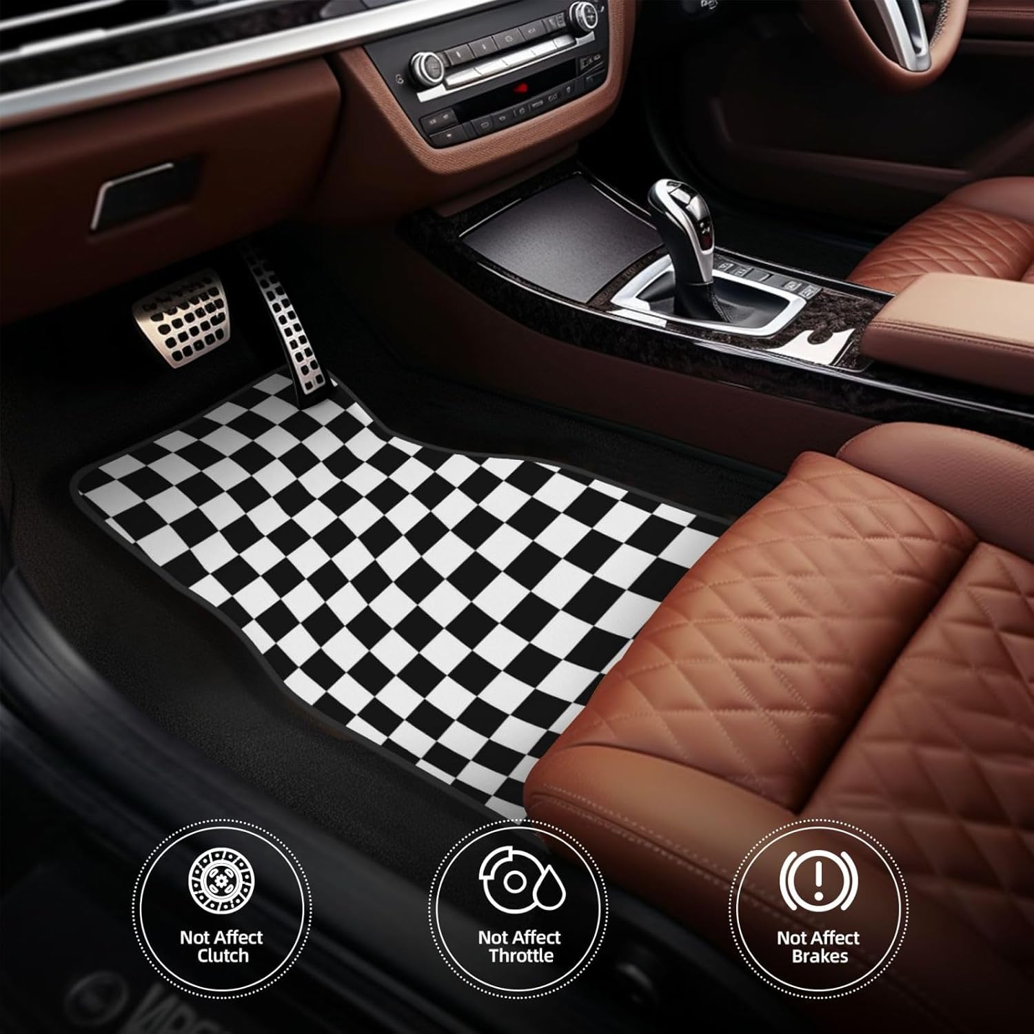 Generic Car Foot Mat Black and White Checkered Distortion Non-Slip Carpet Mats for Cars & Trucks,Decorative Front & Rear Vehicle Foot Rugs,4-Piece Car Floor Mat Set