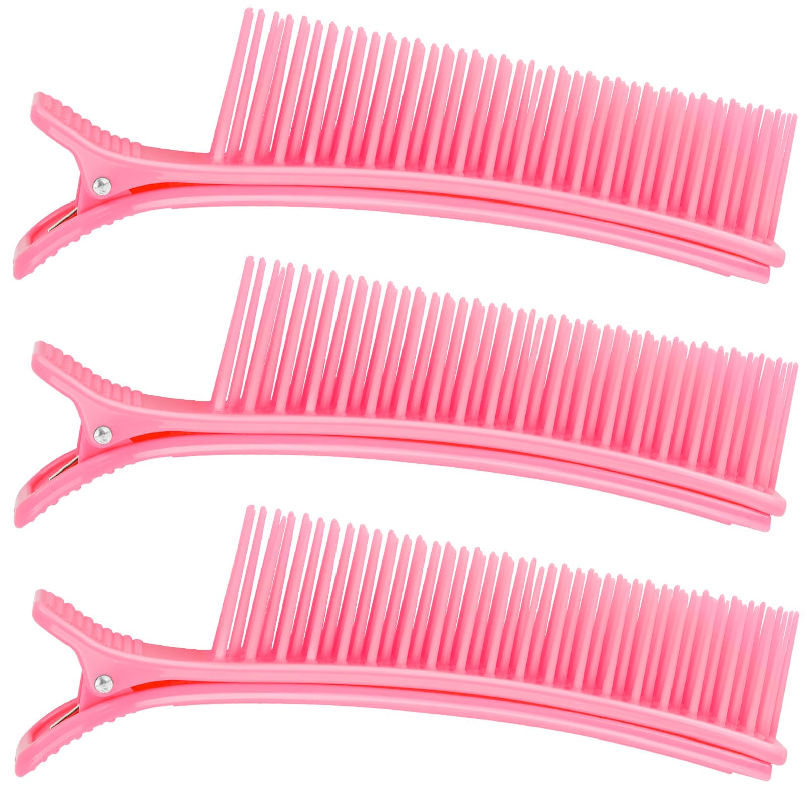 mefeny ダッカール プロ用 美容師 スピードダッカール ヘアカット用クリップ 3点セット かみどめ 大きめ おしゃれ 軽量 多毛 しっかりとまる 男女兼用 サロン パーマ用 縮毛矯正用 業務用 メイク用 (ピンク)