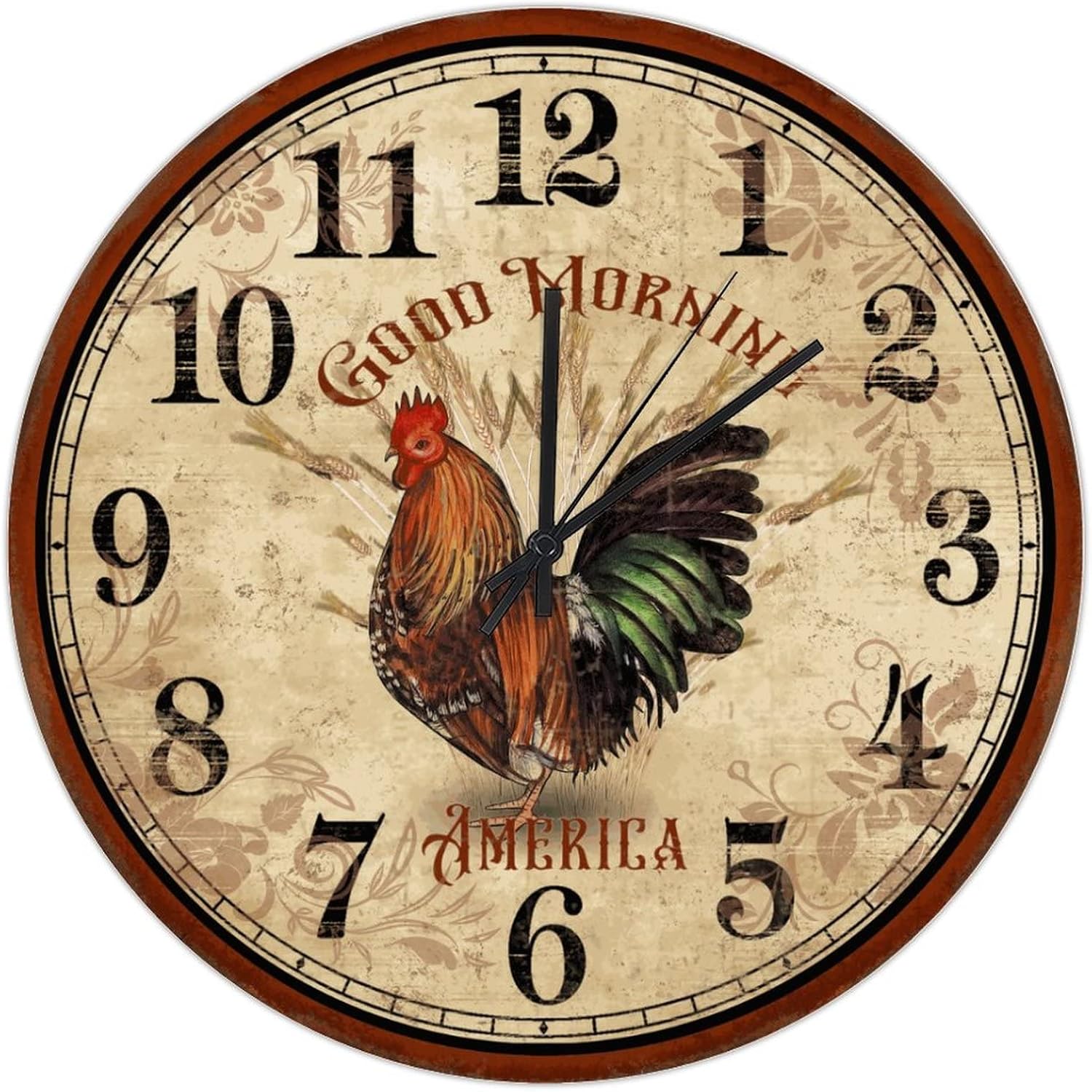 15" Wall Clock, Farmyard Chickens Rustic Design, Round Silent Wall Clocks Rustic Cabin Vintage Country Home Office School Decor, Housewarming Gift