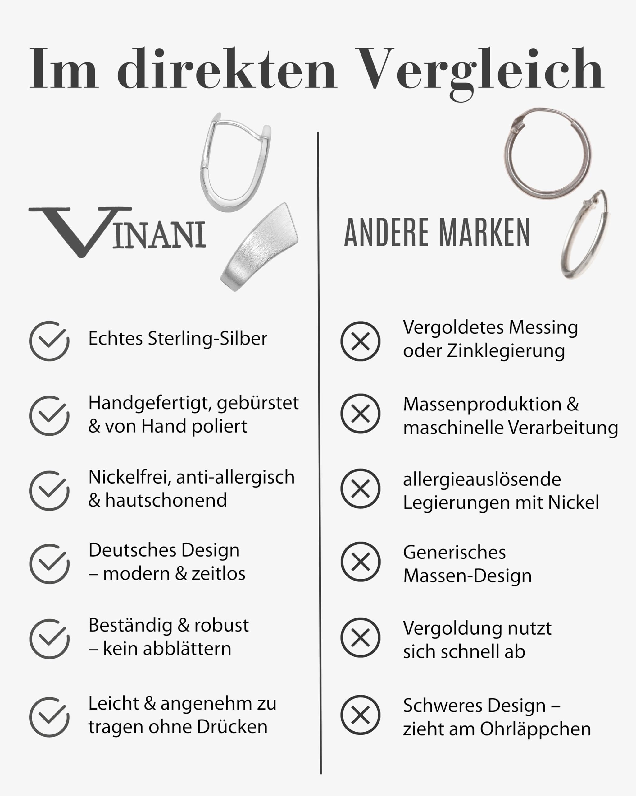 Vinani Damen Ohrringe 925 Silber - Klapp-Creolen Ohrring Set für Frauen aus 925 Sterling Silber U-Form gebürstet glänzend CDGG