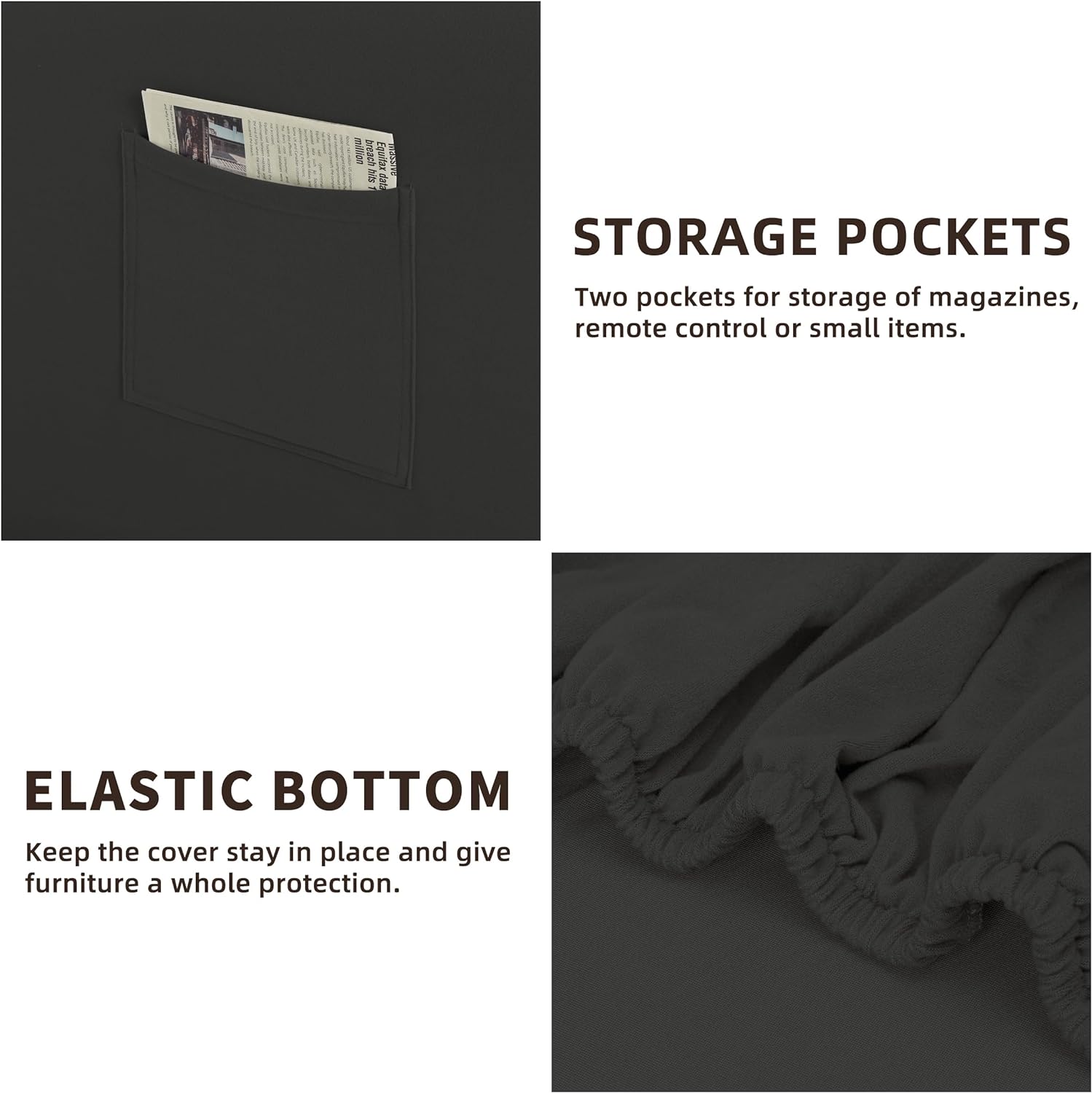 Easy-Going 5 Pieces Stretch Loveseat Cover Washable Loveseat Slipcover Set for 2 Backrest and Seat Cushion Couch Anti-Slip Sofa Couch Cover Furniture Protector with Elastic Bottom (Medium, Dark Grey)