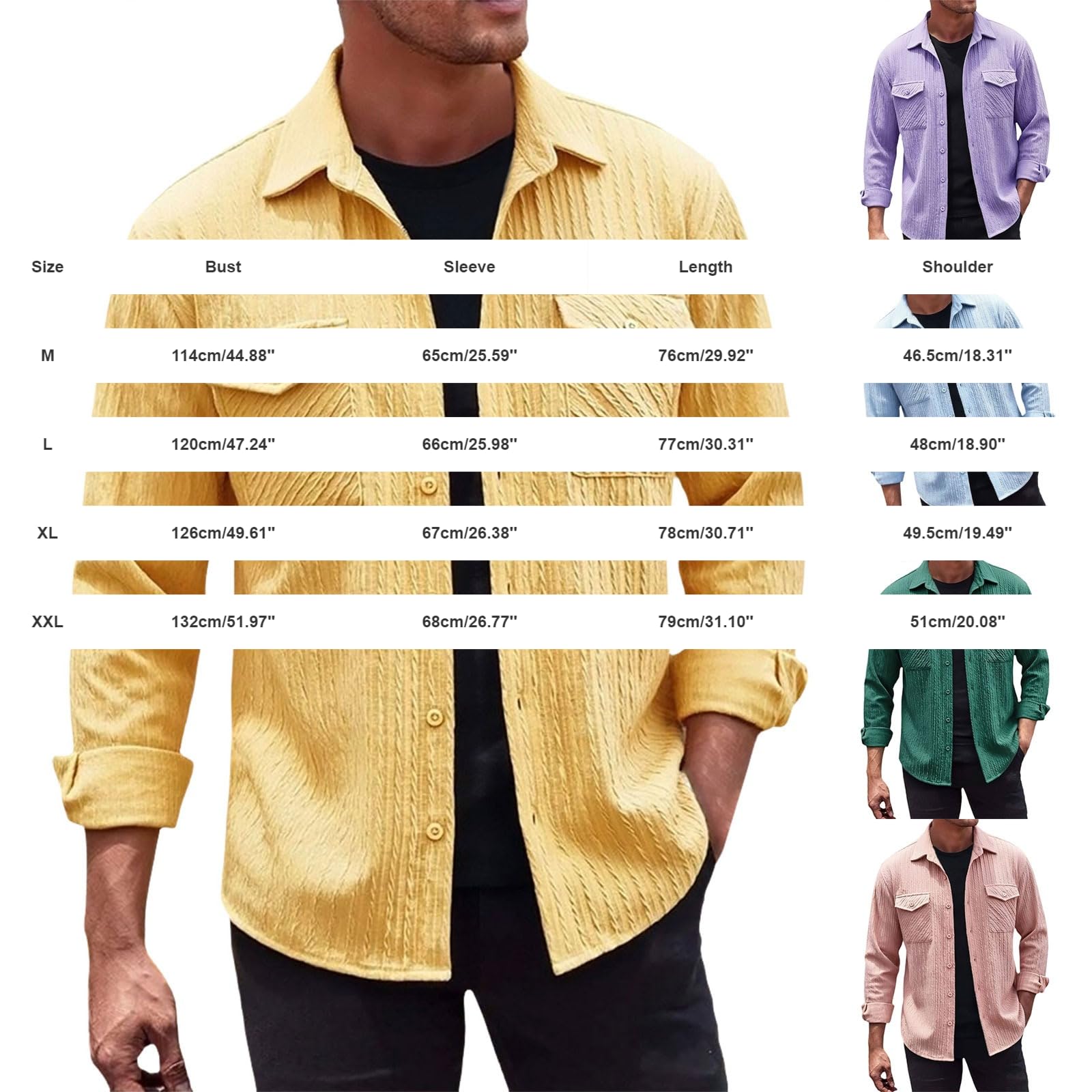 Herren Baggy Hemd Langarm Button Down Freizeithemd Regular Fit Hemdjacke Herbst Winter Mantel mit Klappentaschen