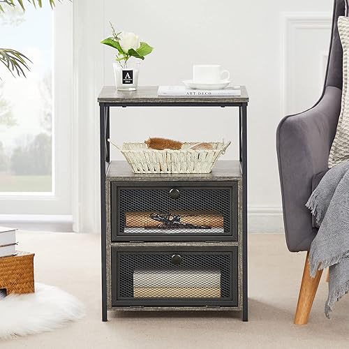 Miniatura 2 de VECELO - Moderna mesita de noche, mesa auxiliar con espacio de almacenamiento y puerta, mesitas de noche con cajones abatibles para sala de estar,