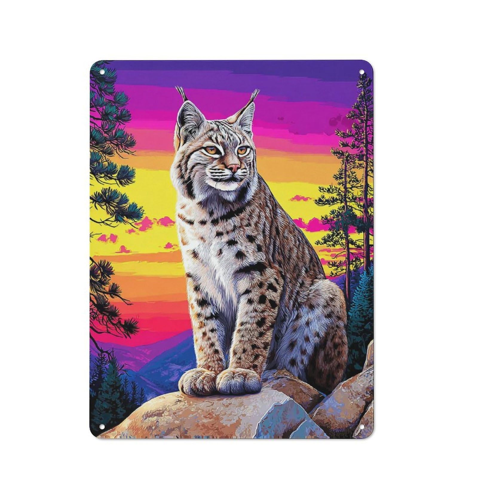 Junmoney Rainbow Lynx Sunset Majesty Country Metal Sign With Design 40X30cm, Farmhouse Farmhouse Wall Decor For Kitchen, Cottage, Porch Or Garden Room