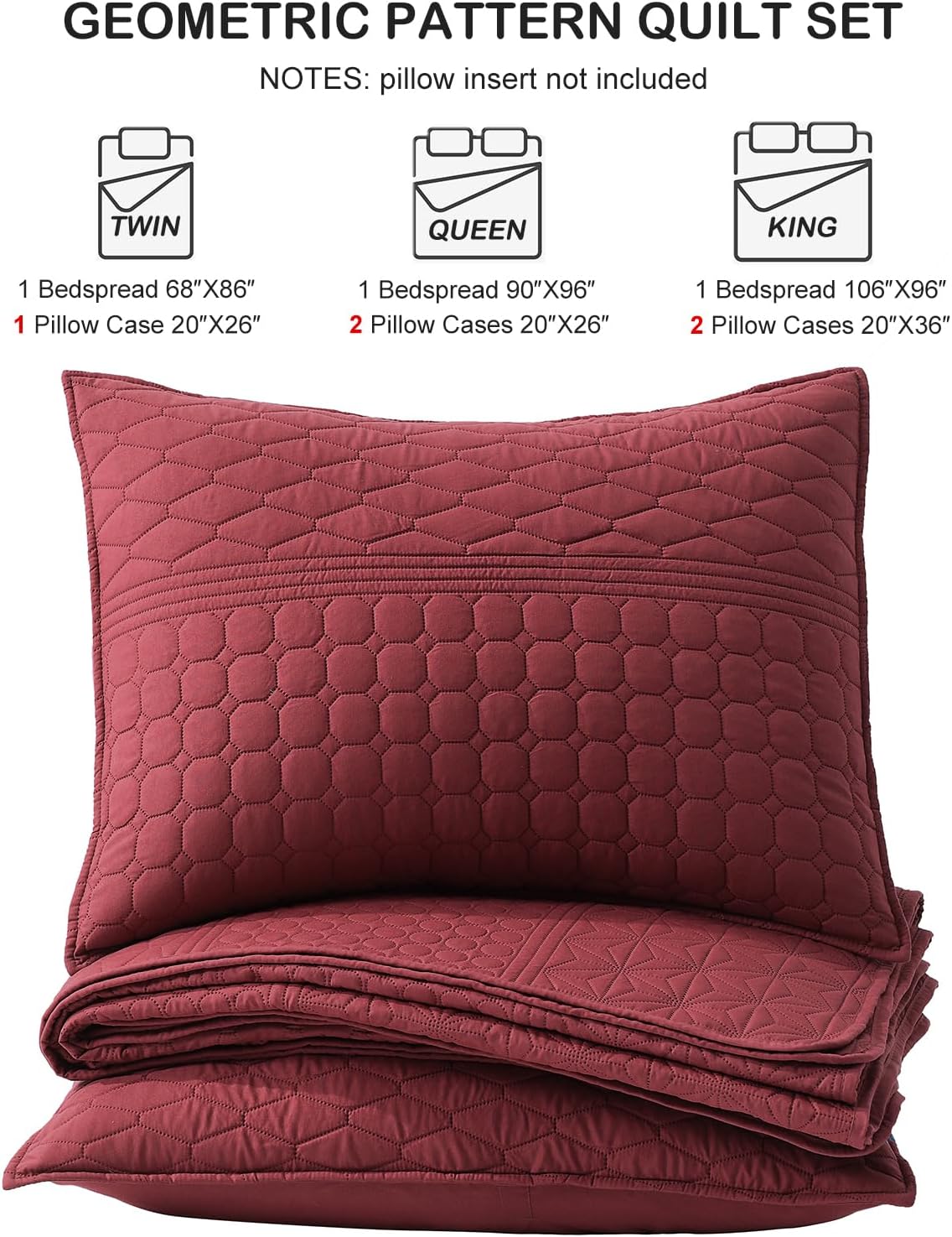 HORIMOTE HOME Burgundy Red Twin Size Quilt Set - Soft Microfiber Bedspread with 1 Sham, Lightweight & All-Season Geometric Coverlet for Cozy Bedding - Image 7