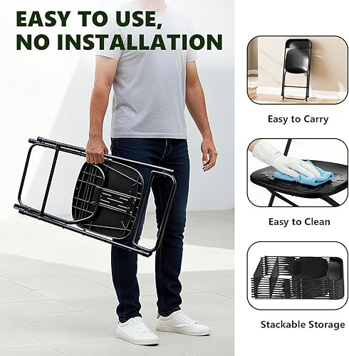 Miniatura 5 de Sillas plegables, sillas plegables de plástico de capacidad de 350 libras con marco de metal resistente y resistente, sillas portátiles para