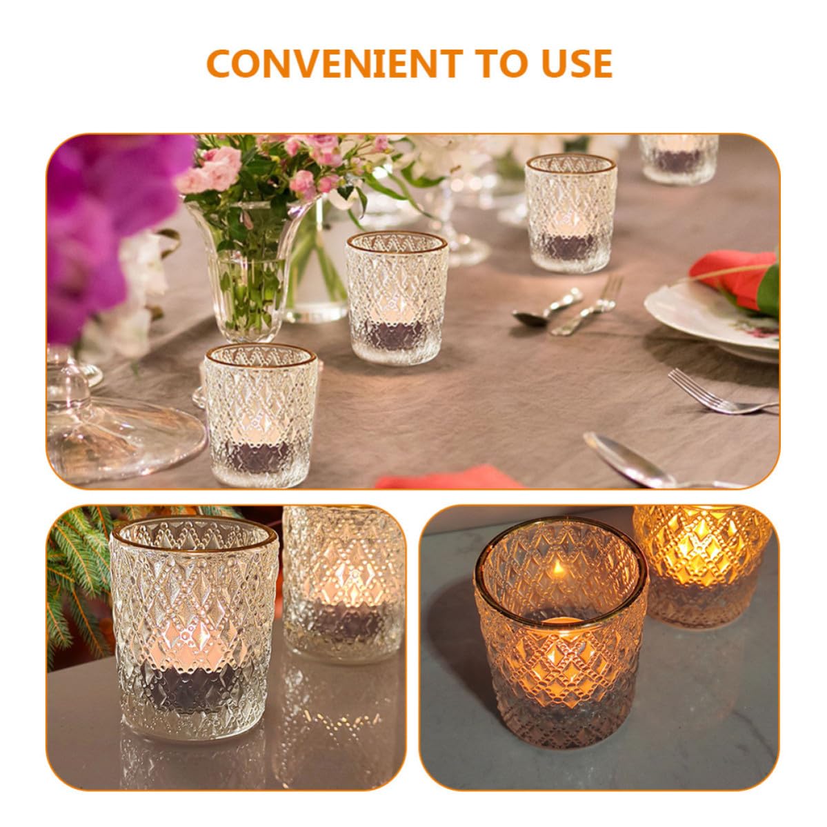 jojofuny 12 Stück Transparente Glas Kerzenhalter mit Goldrand für Romantisches Kerzenlicht zum Abendessen und Stilvolle Wohnzimmer Tischdeko Sicher und Elegant