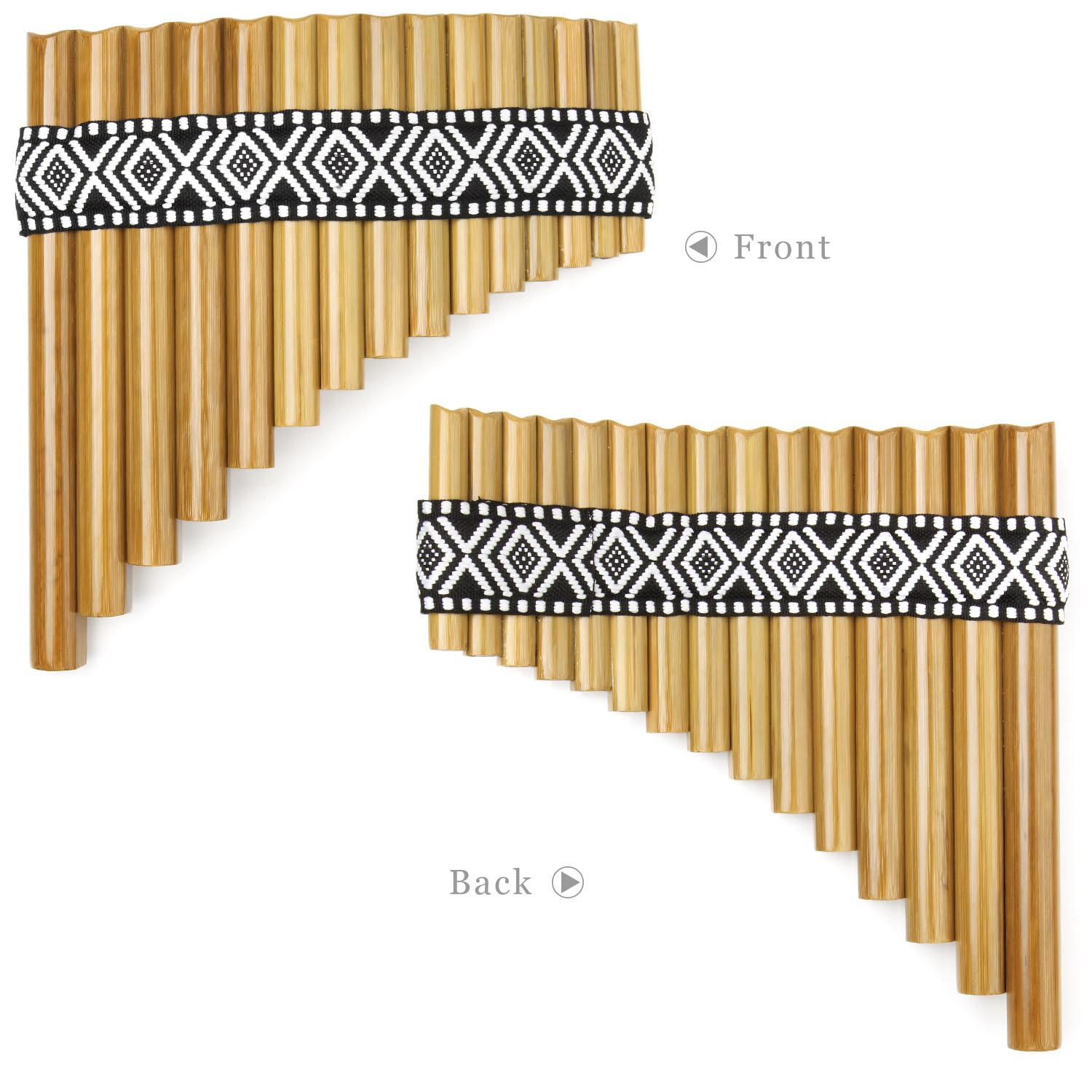 15 Pipes Bamboo Pan Flute with Multicolored Tribal Print - Handmade Woodwind Gifts Panpipe Musical Instrument (Right hand)