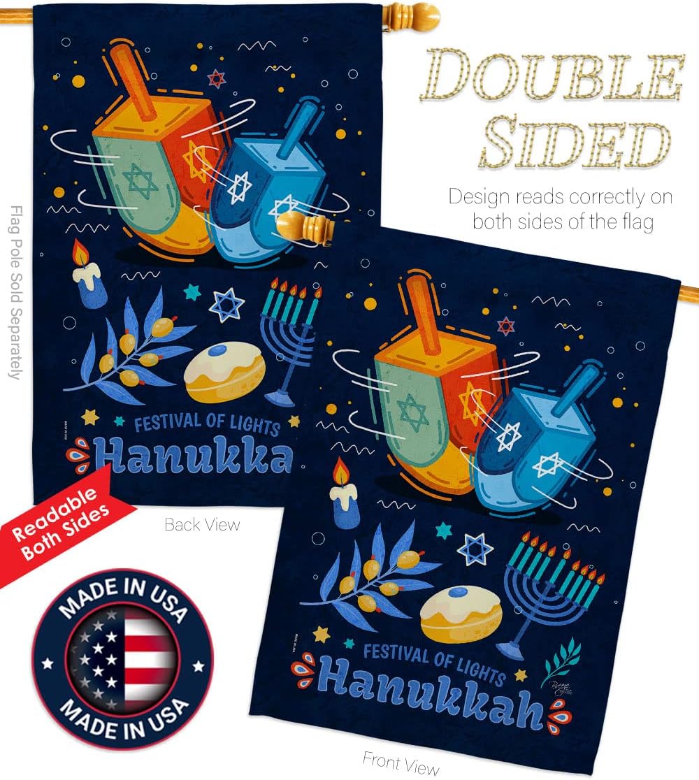 Breeze Decor Festival of Lights Winter Hanukkah Candle Bonsai Menorah Jewish Chanukah David Decoration Banner Small Garden Yard Gift Double-Sided, House Flag 28" x 40", Thick Fabric