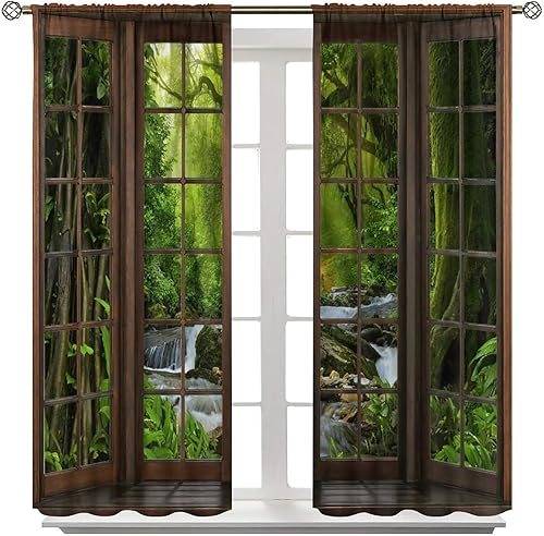 Vista 10 de Cortinas con Vista Natural, Estampado de Patrón de Río y Bosque Hermoso para Ventana, Cortinas Oscuras Aisladas para Dormitorio o Sala de 2 Paneles
