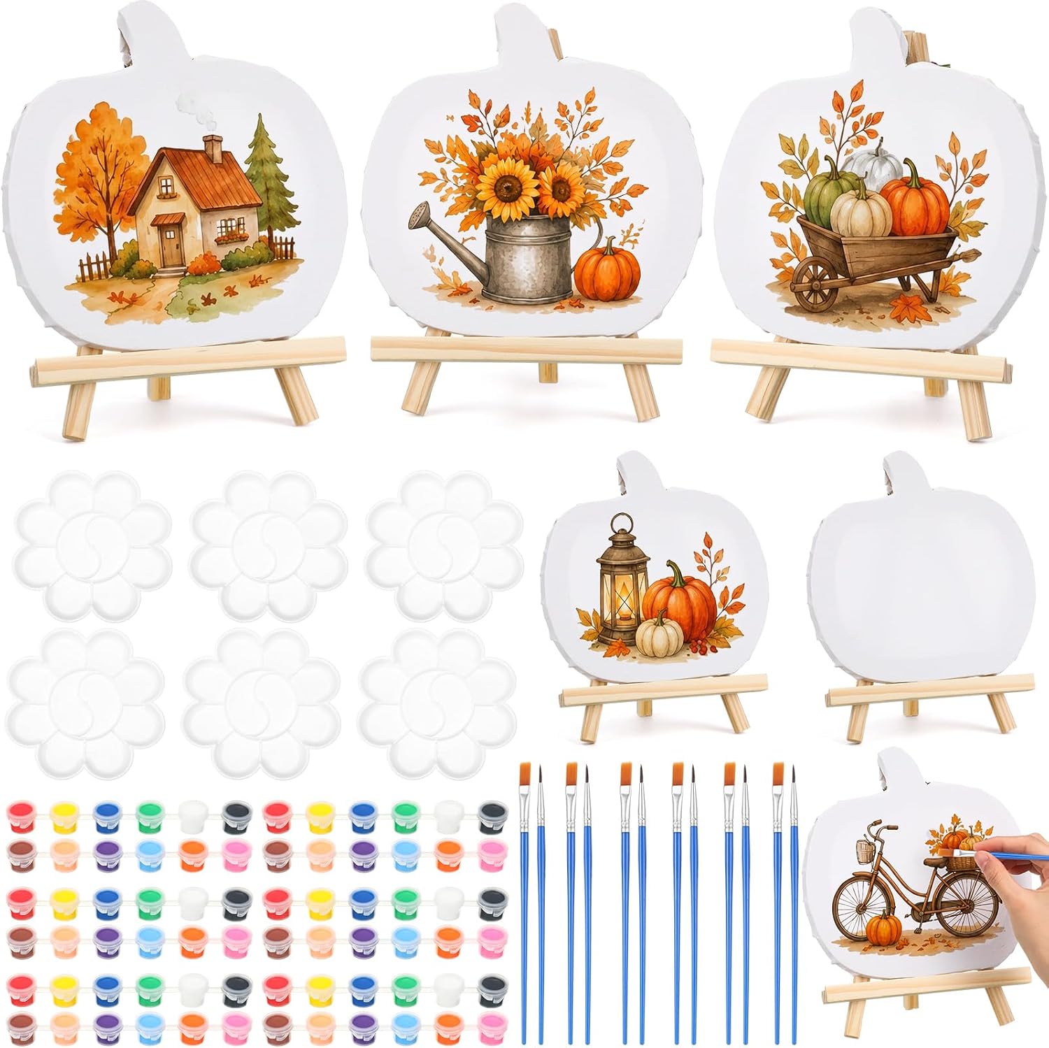 Mifoci 6 Sets Thanksgiving Fall Pumpkin Canvas Paint Kits, 7.9" with Easel