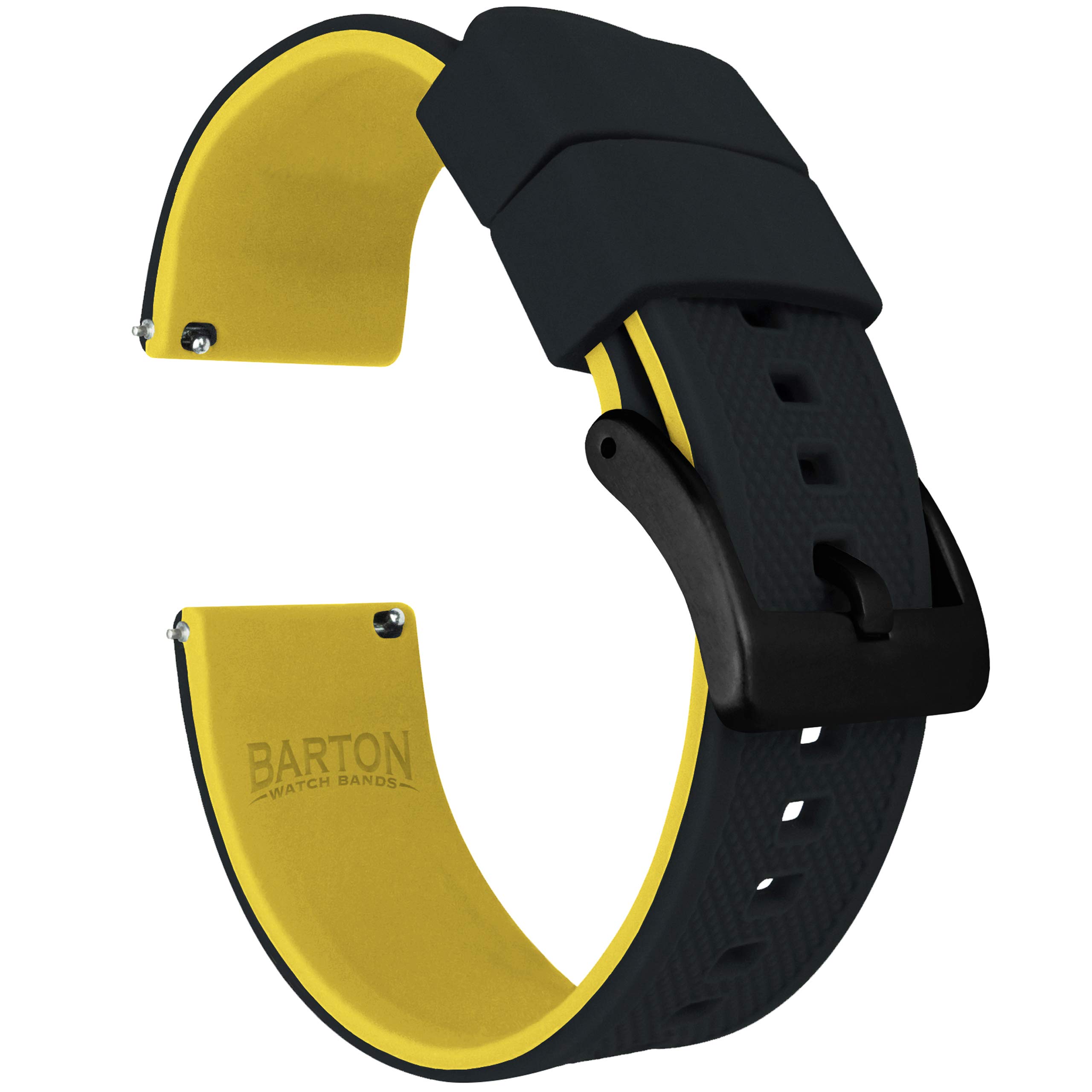 18mm Black/Yellow - BARTON Elite Silicone Watch Bands - Black Buckle Quick Release