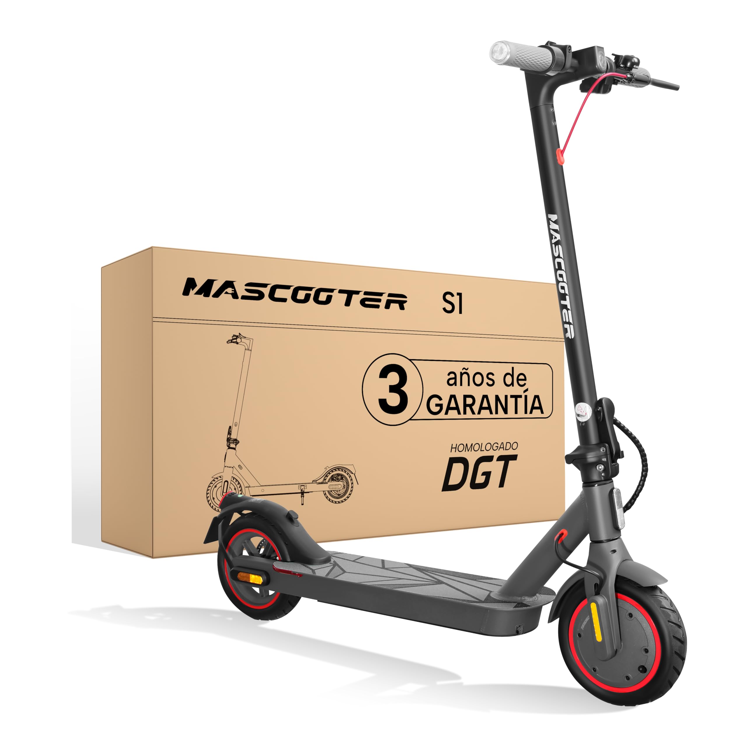 MASCOOTER S1 | Patinete Eléctrico Adultos Homologado con Talleres en España | 600W | 20 km | 3 Años de Soporte | Homologado DGT | Intermitentes | Ruedas 9.5" Aire | Regeneración al Frenar (AER) | HPB
