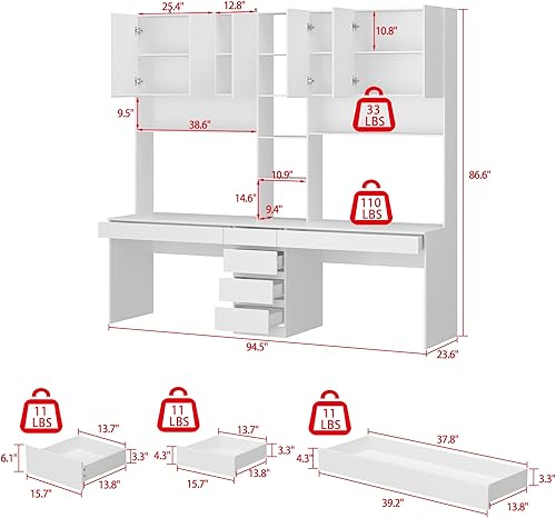 Miniatura 2 de AIEGLE Escritorio de oficina doble con cajones y puertas, escritorio de oficina en casa para 2 personas con estantes de almacenamiento, estación de