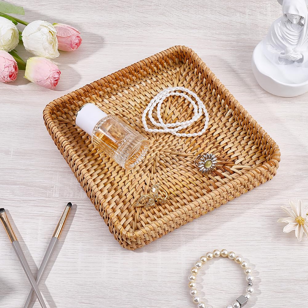 CRASPIRE Vassoio da Portata Quadrato in Rattan Vassoio in Vimini Intrecciato Marrone Stile Boho da Tavolo Scrivania Organizer Decorativo per Cassetti per Chiavi Frutta Cibo Casa Cucina Ristorante