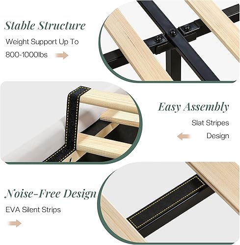 Miniatura 15 de Jocisland Base de cama tamaño Queen de 53.6 pulgadas de alto, cabecero de almacenamiento con luces LED y estación de carga, cama tapizada de Negro