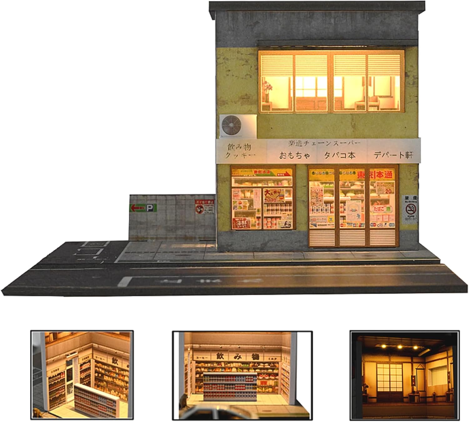 1:64 Diorama Japanese 2 Tier Garage,LED Parking Lot Scene Shop Display Case | Store Diorama Building Garage, 1/64 Street Building, for Diecast Hot Wheels Cars Display