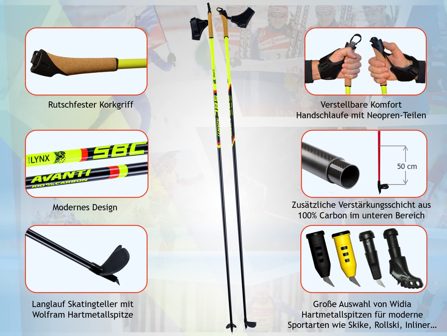Avanti extrem leichte 100% Carbon Langlaufstöcke Skating Stöcke Skistöcke