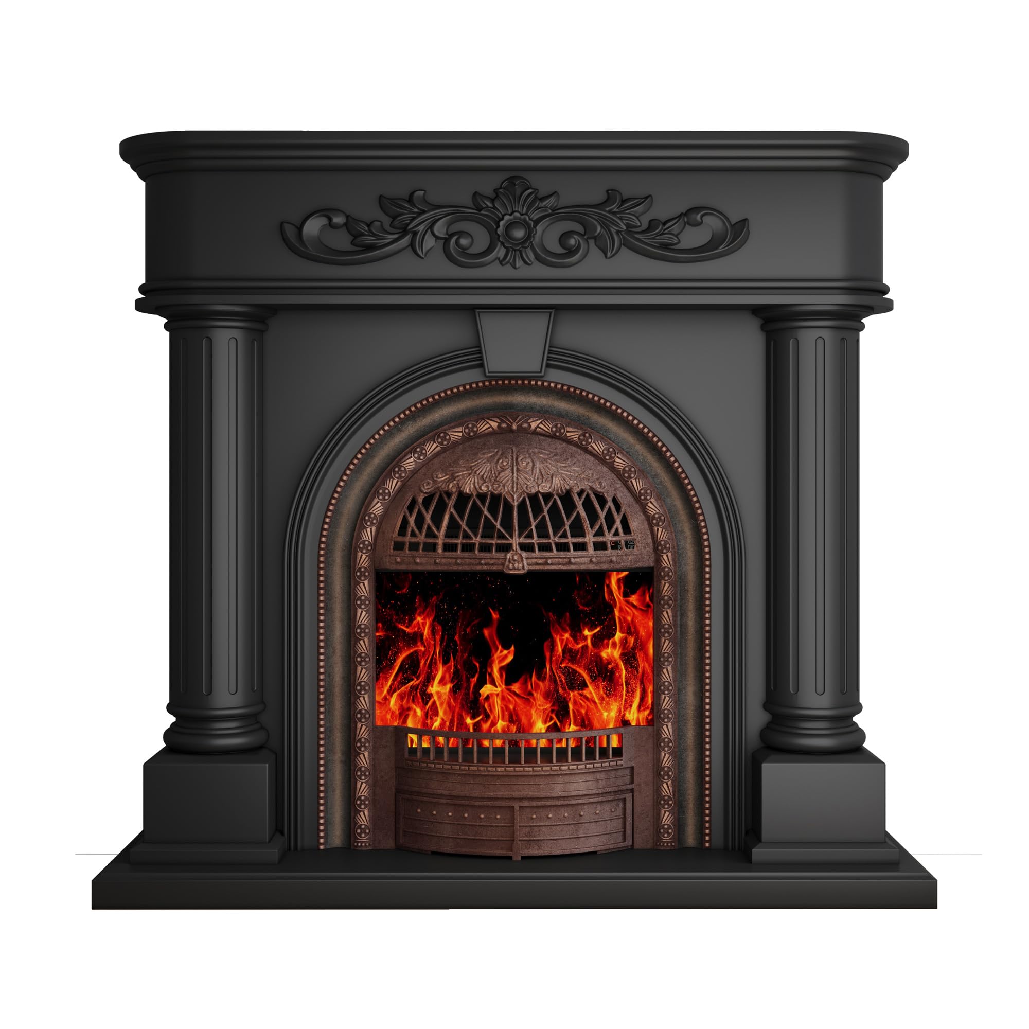 Electric Fireplace with Mantel Solid Wood 51Inch Black TV Stand with Fireplace for Living Room Vintage Style Birdcage