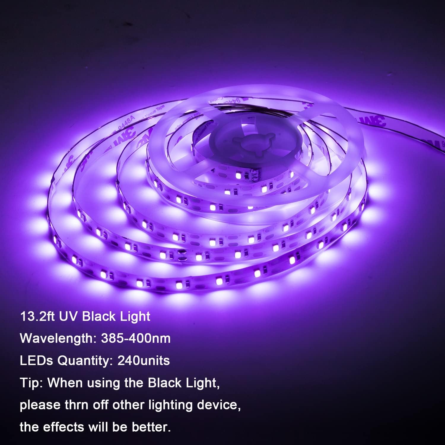 JUNWEN Battery Led Strip Lights, 13.2ft/6.6ft Flexible uv Led Strip BlackLights Battery Powered Brighter Battery Powered blacklights for Glow Party Bar Bedroom TV Halloween, Non-Waterproof, 2 Pack