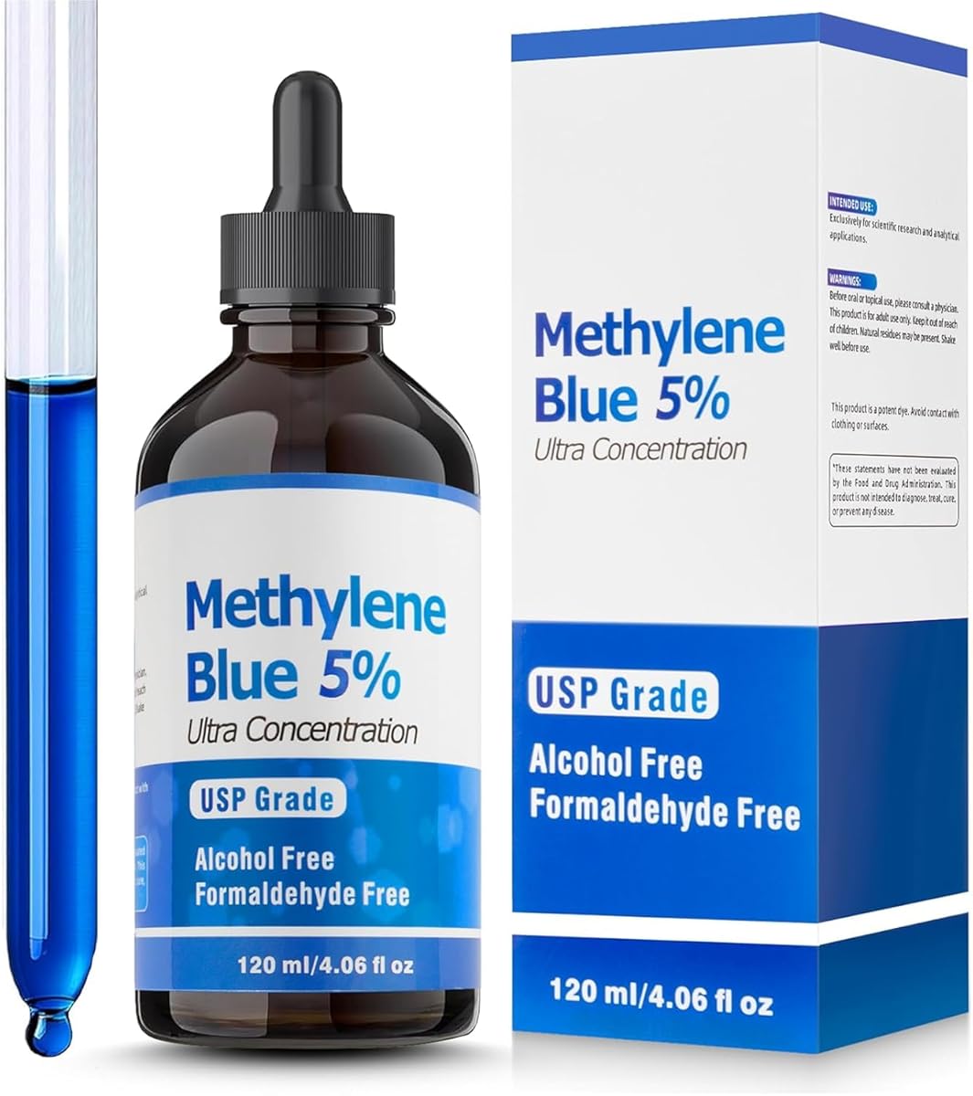 Methylene Blue Pharmaceutical Grade 4.06 oz 120ml – USP Grade 5% Solution with Balanced Electrolyte –No Alcohol-No Formaldehyde