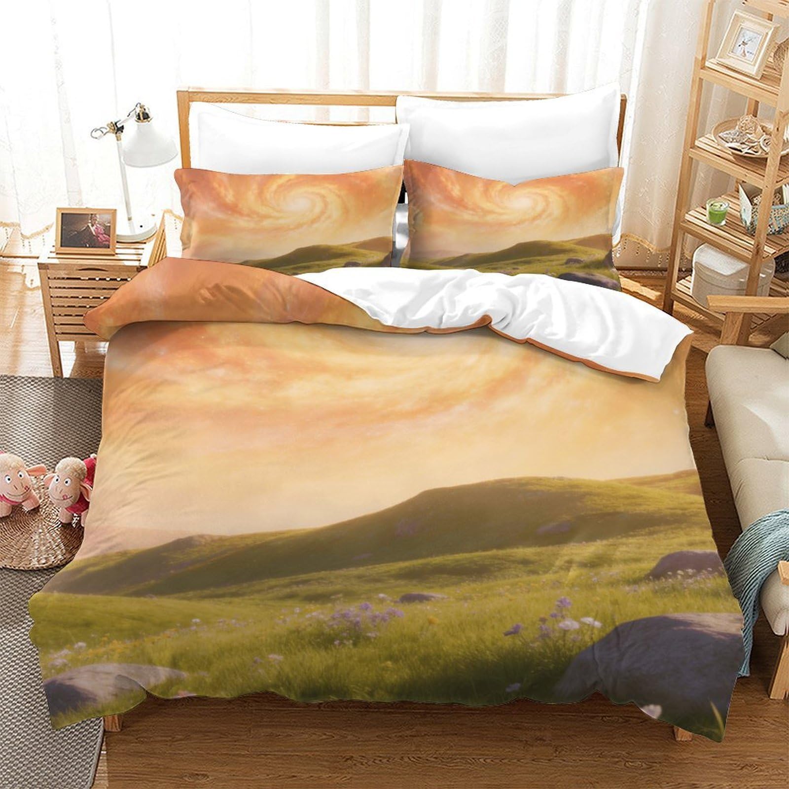 Housse de couette paysage anti-plis en microfibre pour lit super king