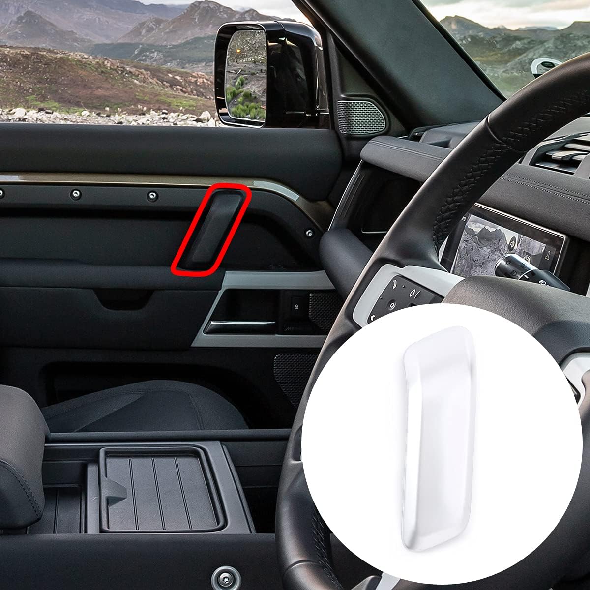 YIWANG RHD Interior Doors Panel Handle Bar Pull Trim Cover for Land Rover Defender 90 2020-2022 Car Accessories (High-Version) (Silver)