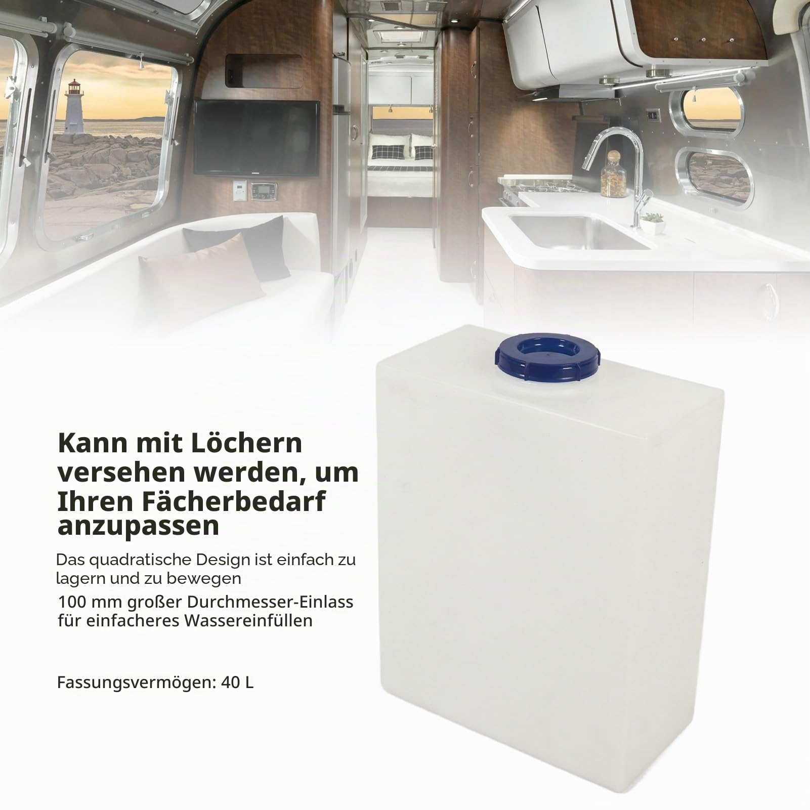Bediffer RV-Wasserspeichertank, Auslaufsicher, Robust, Langlebig, für Anhänger, Boot, Yacht, Wohnmobil, 10 Gallonen