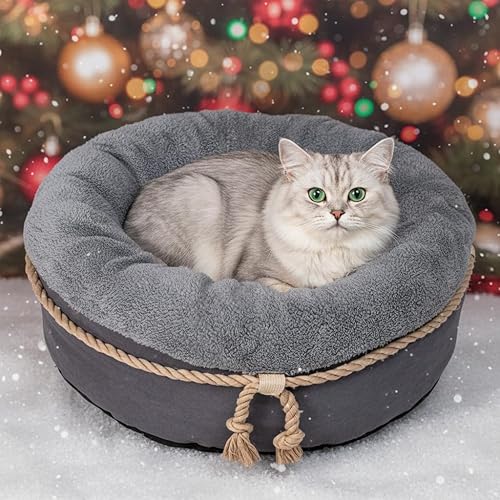 pesen Cama para gatos y perros pequeños con paredes de apoyo, parte inferior gruesa, forma de dona relajante, tela suave y duradera, camas para