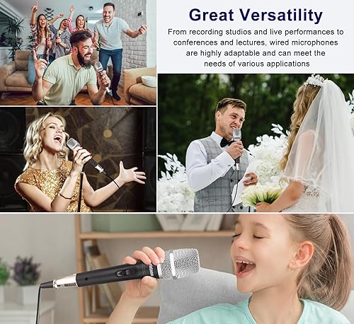 Miniatura 8 de LyricLoom Micrófono profesional con cable para cantar, micrófono dinámico vocal de mano de metal, micrófono con cable e interruptor de 16.4 pies,