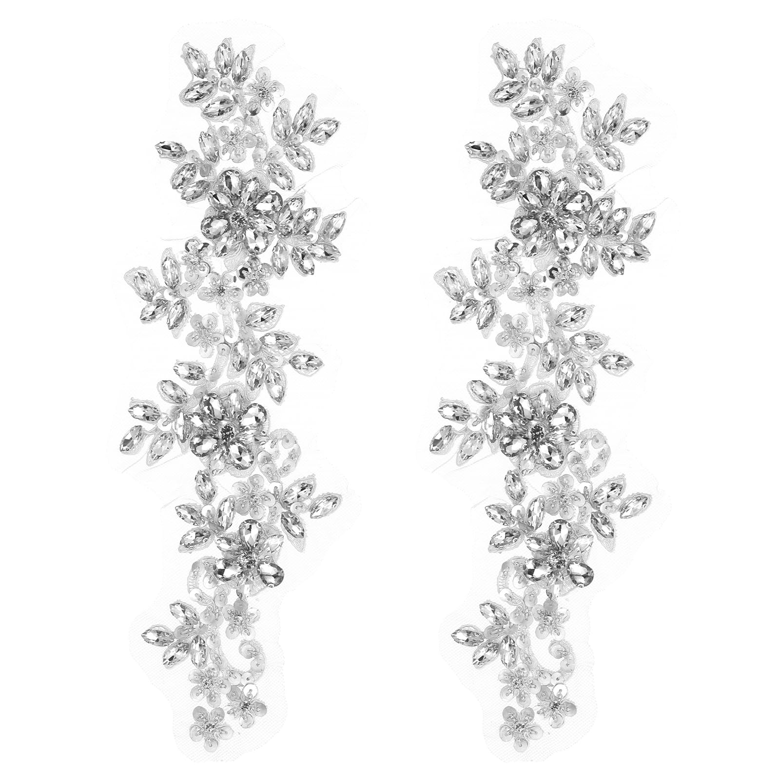 QUARKZMAN 2 Pezzi Applique Con Strass 33x10 cm Argento Toppe Da Cucire