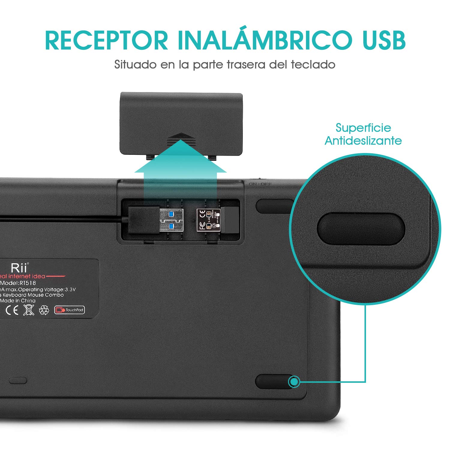 Rii K18 Plus - Teclado inalámbrico Recargable con iluminación Tricolor, diseño Ultra Delgado, para computadoras de Escritorio y televisores Inteligentes - ES Layout